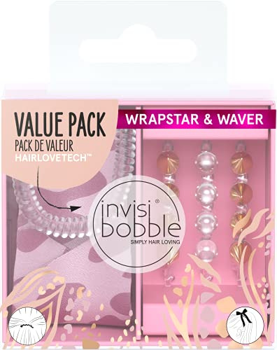 Invisibobble Duo Wrapstar Haargummi Leopardenmuster Rosa x1 & transparente Haarspange x3I Chic Haar-Accessoire Limited Edition Urban Safari