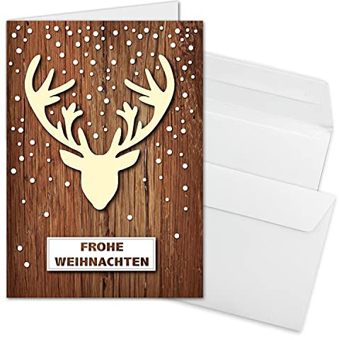 NEUSER PAPIER 75x Weihnachtskarten-Set DIN A6 mit Elch-Motiv - Faltkarten mit passenden Umschlägen DIN C6 in Hochweiß mit Haftklebung - Weihnachtsgrüße für Firmen und Privat