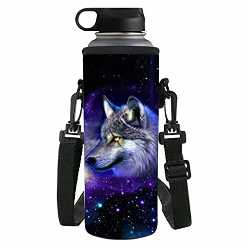 NETILGEN Porte-bouteille isotherme en néoprène avec sangle d'épaule pour petite et grande taille, Galaxy Wolf., 1000 ml