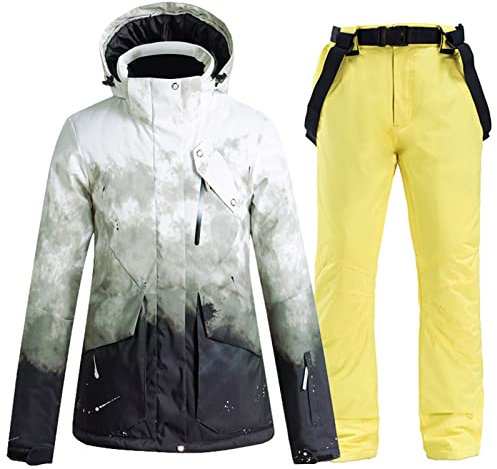 SxLingerie Herren Damen Skianzug Warm Schneeanzug 2 Teilig Skijacke + Skihose Wasserdicht Winddicht Winter Snowboarding Mantel Für Herren Damen,Gelb,XXL