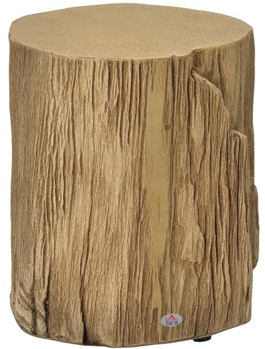 HOMCOM Tree Stump Stool, Decorative Side Table with Round Tabletop, Concrete End Table with Wood Grain Finish for Indoors and Outdoors, Natural