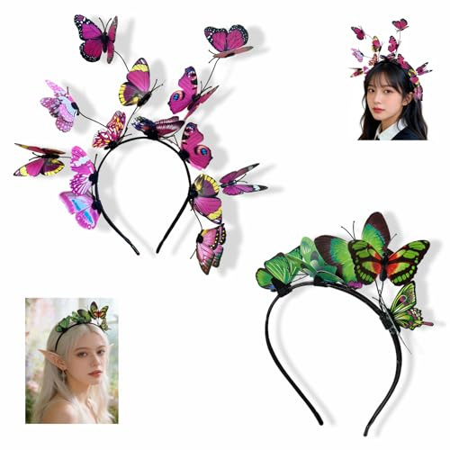 2 Stücke Schmetterlings-Fascinator Stirnbänder, Haarreif Schmetterling, Schmetterling Haarschmuck Set, für Schmetterlings-Cosplay, Braut Schmetterling Stirnband