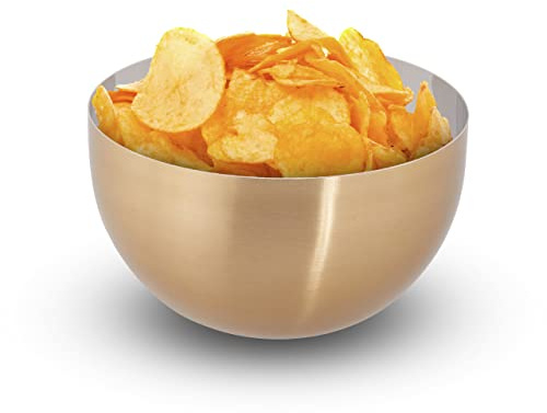 Relaxdays Ciotola da Portata, Insalatiera, Moderna, in Accio Inox, Ø 15 cm, per Tavola e Cucina, per Snack, Oro Argento, Acciaio