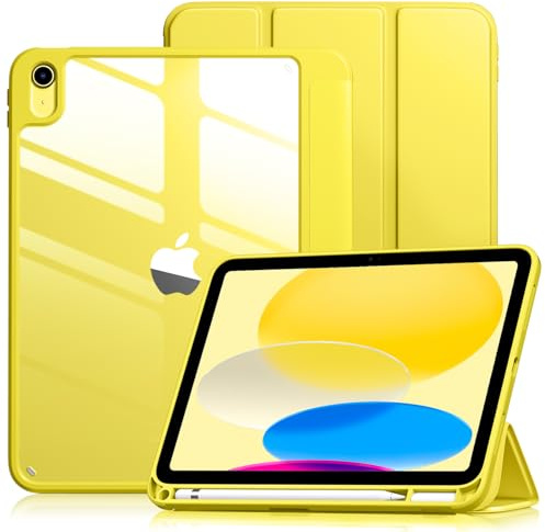 Vobafe Hülle für iPad (A16) 11. 11 2025/10 Generation 10.9 2022, Gelb | Hart PC Transparent Cover Rückseite Schutzhülle, iPad Hülle mit Stifthalter, Unterstützt Touch ID, Auto Schlafen/Wachen