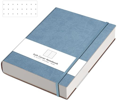 AHGXG Bullet Dotted Journal – großes A4-Notizbuch, gepunktet, 21,6 x 27,9 cm, 320 Seiten, Punktraster-Notizbuch, 100 g/m² dickes Papier, Leder-Softcover, mit Tagebuch-Schablonen, Innentasche –