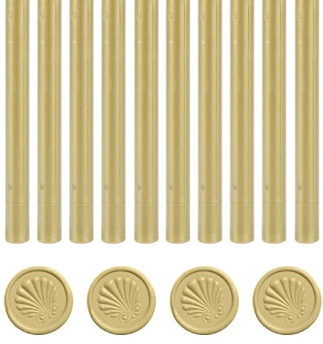 Tissting 10 Stück Klebepistole Siegelwachs Sticks 10cm x 7mm Rauchfrei Heißsiegel Siegellack Stick Runde Retro Wachs Sticks für Hochzeit Einladungen Umschläge Karten Grußkarten(Grünliches Gold)