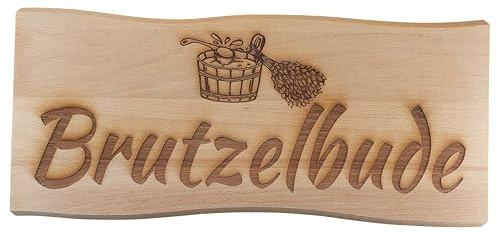 Generisch Sauna Schild Holz Buche Massiv 38 x 17 cm Kelo Deko Holzschild (Brutzelbude)