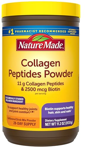 Nature Made Collagen Peptides Powder Type 1 and 3, Joint Support Collagen Powder Unflavored, Sugar Free, Keto Friendly with Biotin for Hair, Skin & Nails Support, 11.2 oz, 28 Day Supply