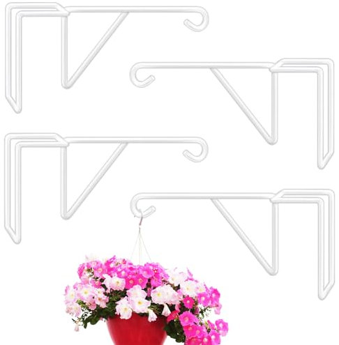 Gicare 4 Stück Vinyl Blumenampel Halterung, Schwerlast Haken für Blumenampel, Blumenhaken, Blumenampelhalter, Zaun Pflanzenhaken Garten Zaunhaken für Pflanzer Blumenkörbe Vogelhäuschen Laterne Outdoor