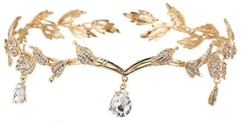 FeLeA Gold Kristall Hochzeit Krone Blatt Tiara Vintage Strass Krone Stirnband Schöne Mode Hochzeit Braut Tiara Headwear für Frauen Mädchen