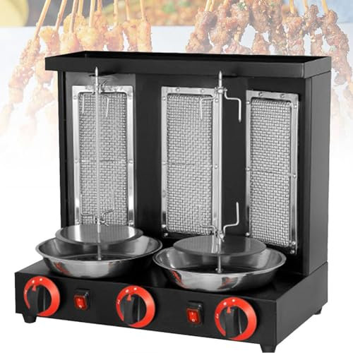 LTSRLL Horno Giratorio Vertical de Gas para encimera, máquina asadora de Shawarma, máquina de kebob, Resistente a Las Manchas y de bajo Consumo, para asador Pollo, Carne Tacos,Black-L