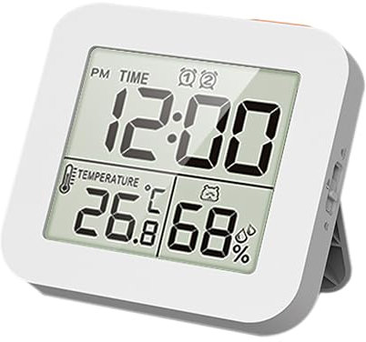 Digital Alarm Clock, Battery Alarm Clocks Bedside Small Digital Clock with Temperature Humidity and 2 Alarm Clocks, Non Ticking Alarm Clock for Bedroom Office Desk Bathroom