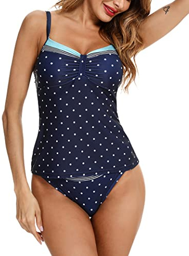 Aottori Tankini-set för kvinnor UK damer tryckta tankinis badkläder med shorts 2-delad bikiniset plus size baddräkt, Marinblått Xsp, L