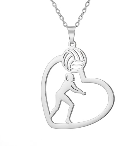 TEAMER Collana cuore del giocatore di pallavolo, gioielli del pallone sportivo per la squadra, l'atleta, l'allenatore e gli amanti della pallavolo, 31 * 29mm, Acciaio inossidabile, Non Applicabile