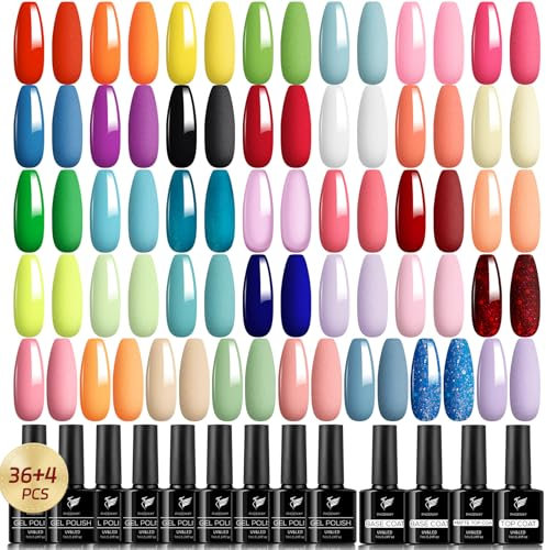 PHOENIXY Vernis Semi Permanent 36 Couleurs de Vernis à Ongles Kit avec Couche de Base, Couche de Brillante, Mate, Dorée, Glittey Bleu Vernis Gel UV Semi Permanent Kit Ongle Cadeau Pour Les Femmes