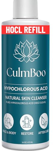 CulmBoo, Hypochlorous Acid Spray for Face & Skin - HOCl, Acne Prone Skin, Eczema, Natural Tattoo Aftercare, Piercing Aftercare Spray, Eye Lash Cleanser, Face Mist Toner, Wound Care Cleanser, 16 Fl Oz