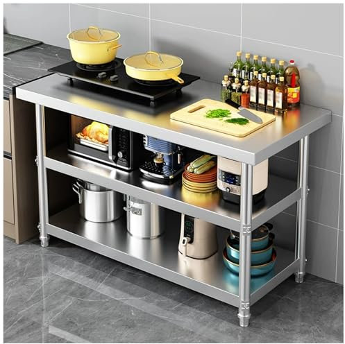 GXXINGIN Table de Travail de Cuisine à Trois Niveaux Table de préparation Utilitaire en Acier Inoxydable Organisateur de Cuisine Meuble de Rangement Support de Table de Cuisson Table en métal Table d