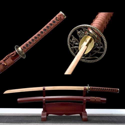 HJHUUA Katana in bambù Naturale,bokken Fatto a Mano con Fodero in Legno,Spade da Samurai in Legno per Pratica di Kendo,Esposizione,Cosplay,Oggetti di Scena,Regali - 103 cm