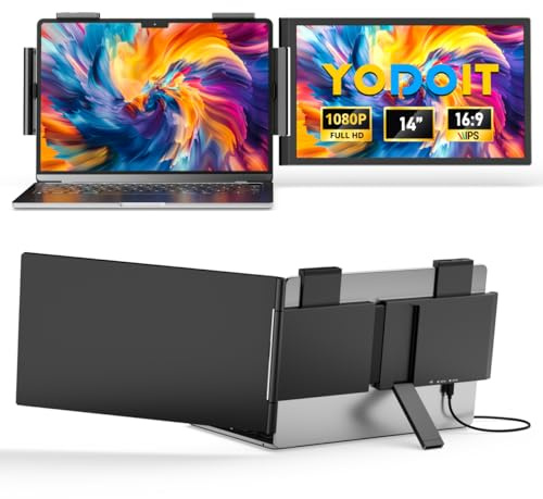 Yodoit Extensor Pantalla Portátil, Monitor de Viaje FHD de 14 1920×1080 con Puerto USB Tipo C HDMI y Altavoces Integrados, Compatible con MacBook Laptop PC Xbpx PS4/5 Switch