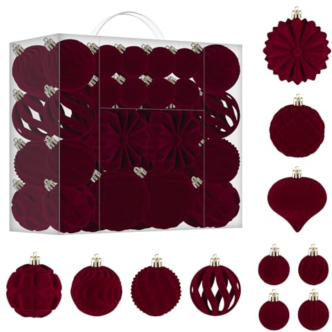 48 Stück Weihnachtskugeln Bordeaux Samt, Christbaumkugeln,Weihnachtsbaumschmuckbaum, Christbaumschmuck, Kugeln Weihnachten, Weihnachtsdekoration, Weihnachtsdeko Kugeln, Weihnachtskugeln Edel Bordeaux