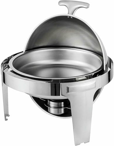 ASumPio Chafing Dish Aus Edelstahl, 6,8 L, Rolltop-Chafer, Runder Buffetwärmer Mit Speisepfanne, Wasserpfanne, Brennstoffhalter Zum Warmhalten Von Speisen Für Alle Anlässe