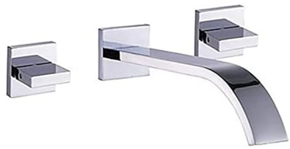 JRUIA 3 Loch Wandmontage Waschtischarmatur Unterputz Bad Wasserhahn 2 Hebel Mischbatterie Wandhalterung Waschbecken Armatur Aus Messing Chrom Ausladung 20.6Cm
