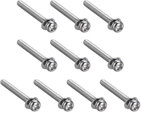 TA-VIGOR M3 Phillips Pan Head Bolt with Spring & Plain Washer 30mm 10pc | 304 Stainless Steel Cross Round Head Machine Screws for Heavy-duty Fastening for Wood, Metal, Plastic