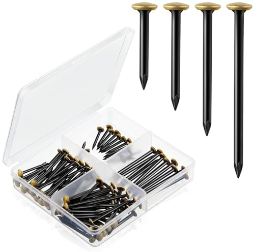 GREATRICH Chiodi Chiodini- Set 120 Chiodi per Quadri (20/25/30/40mm) in Acciaio Inox con Testa Dorata per Cemento/Legno/Cartongesso - Senza Trapano - Con Scatola Organizzatrice