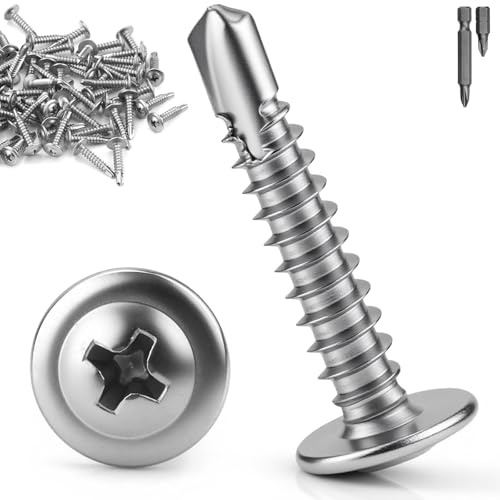 mawmuaw Blechschrauben Selbstschneidend M4.2x32 mm, 80 Stück Selbstschneidende Schrauben Edelstahl 410 Bohrschrauben Metallschrauben Selbstschneidend Senkkopf Schrauben für Holz Blech Kunststoffe