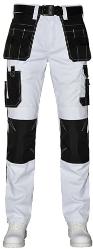 ALF.GERMANY Malerhose Herren Weiß Robuste Arbeitshose mit Cordura Holstertaschen, Knieschützern & Multitaschen Ideal für Maler und Lackiere (DE/NL/SE/PL, Bundweite & Schrittlänge, 36, 30, Weiss 1)
