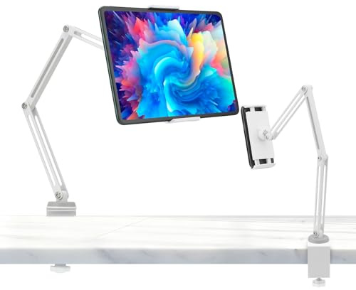 Hoyiyobi Support de Tablette en Aluminium - Support pour iPad pour Table et lit, Bras articulé réglable avec Base rotative à 360°, Compatible avec Les iPad et Kindle de 4,7 à 12,9 Pouces