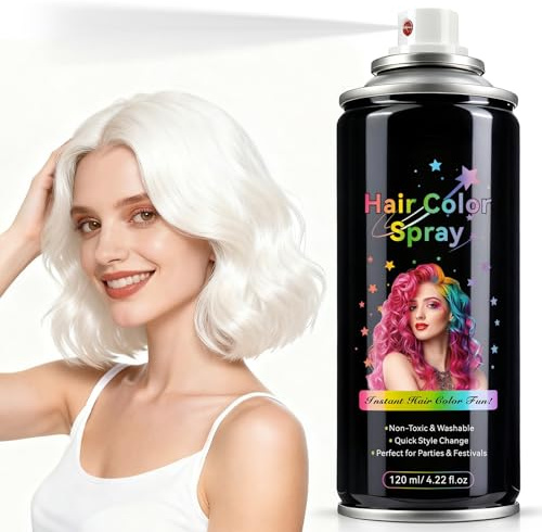 Vit hårspray tvättbar – omedelbar färgning | Hair Color Spray Lämplig för barn och vuxna | White Hair Spray Styling-verktyg | Hårspray vit Halloween Party Essentials (hårspray vit)