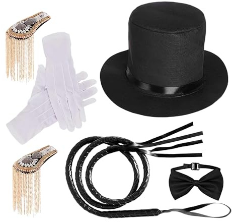 Kostymtillbehör - 300 g topphatt epaulett, piskset, handskar och fluga | cosplay-outfit med tema för kvinnor och män, kostymtillbehör