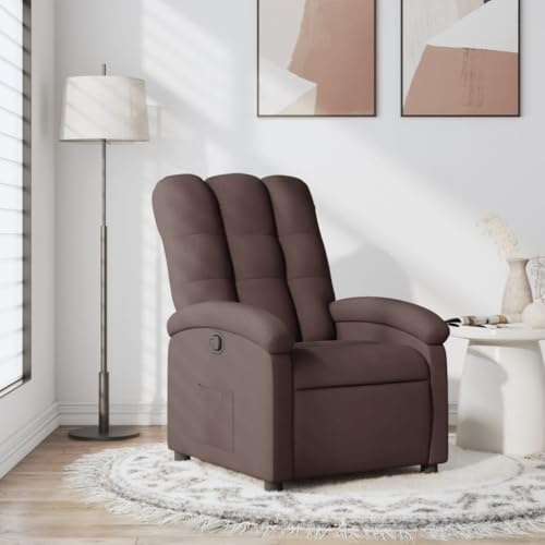 Yunovire Relaxfåtölj mörkbrun tyg, manuell liggfunktion, 135° justerbar, bekväm TV-fåtölj, för vardagsrum, sovrum, kontor, hemmabio, 110 kg lastkapacitet, modern