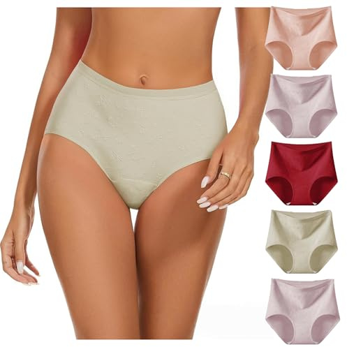 Lot de 5 Culottes Taille Haute en Coton pour Femme Gainantes Elastiques Culottes Courtes Confortables Slip Le Sport ou au Quotidien sous-vêtements Doux et Extensibles Culotte Microfibre Femme