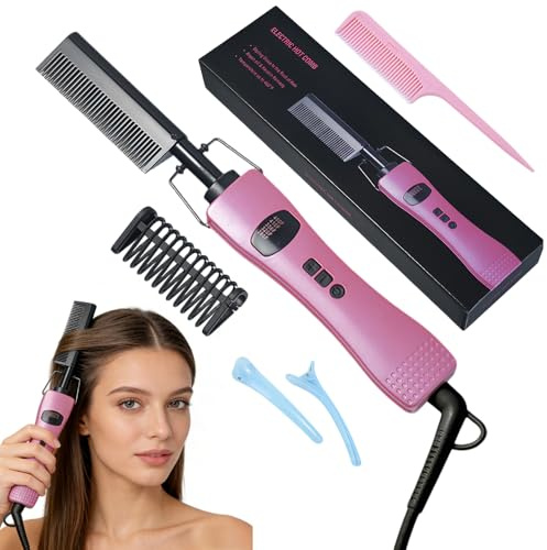 Hot Comb Hair Straightener, Hot Comb for Wigs, Electric Straightening Comb, 280~450℉ Temperatures Adjustable, 60 Min Auto Shut Off, for Wigs, Afro Hair & Beard