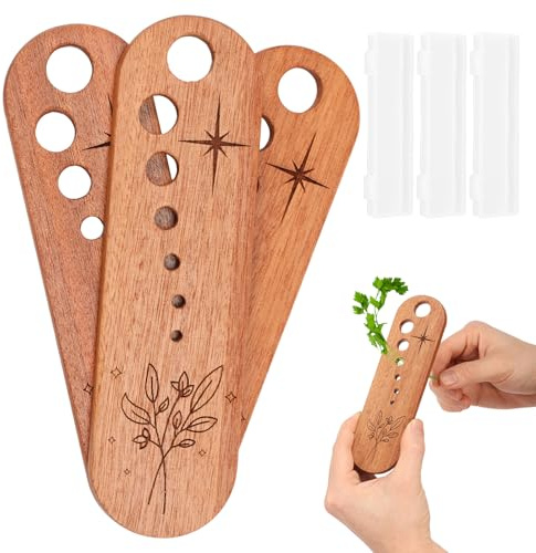 3 separatori per foglie di verdure, foglie di verdure, spogliarello, strumento per tritatutto in legno, 7 fori, formato elegante utensile da cucina con custodia, regalo per cucinare uso domestico