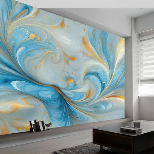 Fototapete Abstrakte Kunst Vliestapete B250 x H175 cm, Blau Weiß Marmor Streifen Tapeten Modern Wandtapete Wohnzimmer Schlafzimmer Kinderzimmer Langlebig Tapeten Wanddeko Motivtapeten