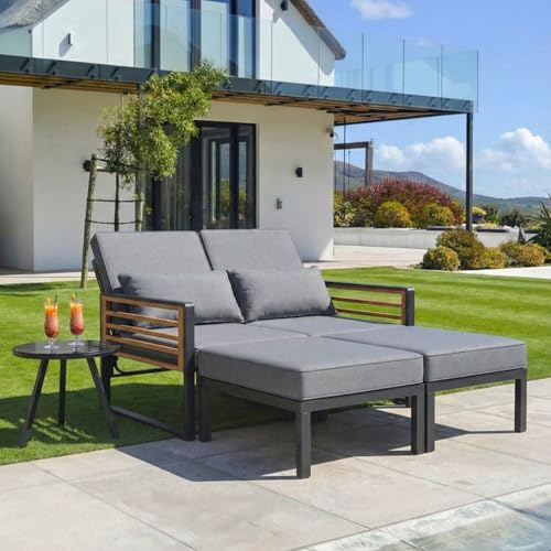 BEJUDYTT Garten-Lounge-Set für 2-4 Personen, Doppel-Liege & Outdoor Daybed mit Verstellbarer Rückenlehne, nutzbar als Outdoor-Sofa, Bett, Inkl. Rücken- und Sitzkissen