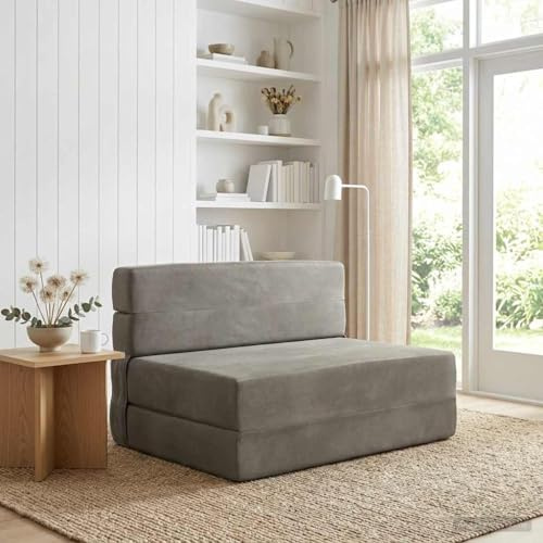 Kaloriko Sofá cama plegable gris claro 100 x 80 x 60 cm de tela sofá cama plegable con función de dormir, ahorro de espacio, acogedor, conjunto de tapicería 2 en 1 para salón, habitación de invitados