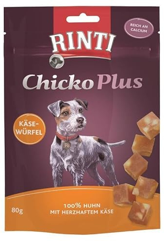 RINTI Chicko Plus Käsewürfel | Hunde Snack | 3x80g | 100% Huhn mit herzhaftem Käse | Reich an Calcium
