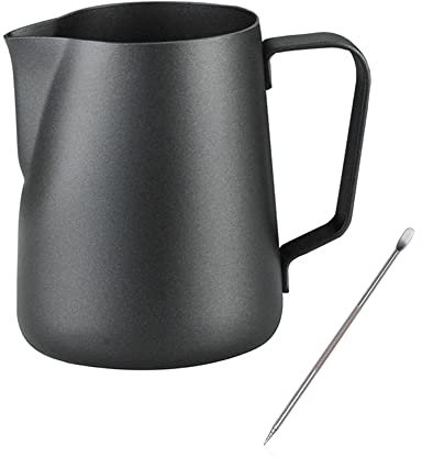 Chef Prosentials Espresso Milk Frothing Pitchers, 12 oz/350 ml Coffee Steaming Cup, Black Frosted Latte foaming, Teflon Coating