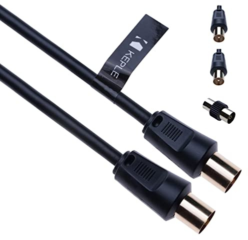 Keple TV Aerial Cable, 1m Coaxial Extension Lead with Male Connector and Female Adapter for TV Box, Coax Ariel Antenna, Satellite, Freeview, Freesat, DVB-T, IEC, PAL, RF in (Black)