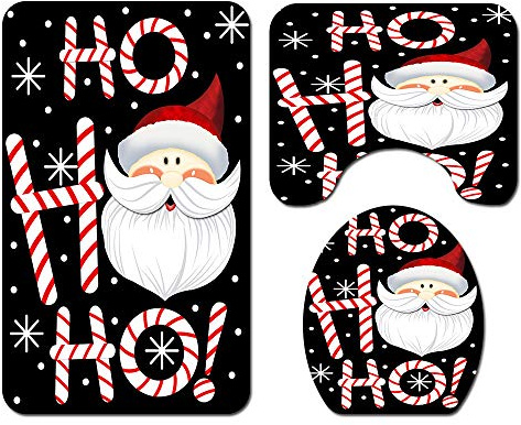 Morbuy 3-teiliges Badvorleger-Set Duschmatte + Konturmatte + WC-Deckelbezug, Weihnachtsmann rutschfeste Badvorleger für Küche, Weihnachten (Weihnachtsmann)