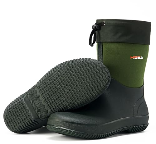 HISEA Garden Boots for Men, Mens Waterproof Rain Shoes Ankle High Neoprene Rubber Insulated Mud Resistant Rainboots Outdoor Work Boots for Yard Chore Gardening Hiking Hunting, Green, Size 10
