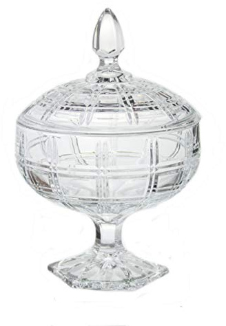 Delisoga Crystal Effect Clear Glass Bonbon Candy Dish with Lid - Large Footed Sugar Cubes Bowl Decorative Chocolate Jar Centerpiece Container
