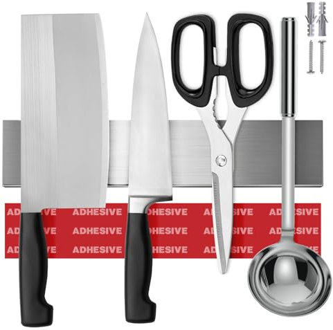 Magnetische Messerhalterung Extra Stark 25 cm – Selbstklebende Magnetleiste für Messer, Werkzeuge & Schlüssel – Wandmontage ohne Bohren, Messerblock Magnetleiste, Ultrastarke Haltekraft