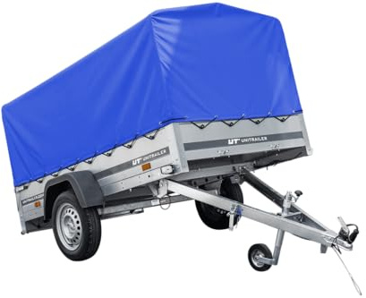 UNITRAILER Auto Anhänger 230x125 Garden Trailer 230 Kipp 750 kg mit Stützrad, Blauer Hochplane und Hochspriegel
