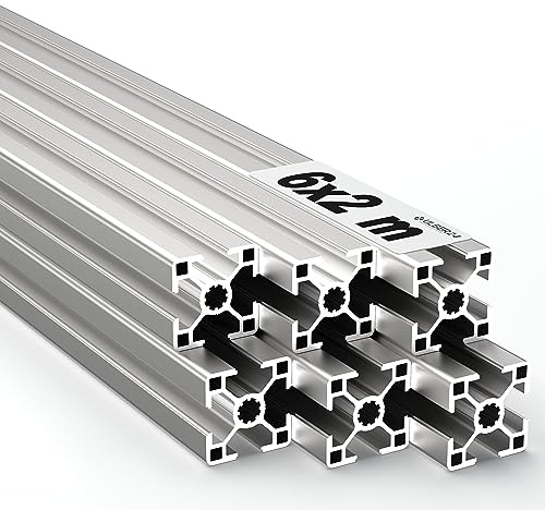 Ulber24- Aluprofil 30x30 Nut8 Typ-B,6x2m=12m Aluminium Konstruktion- Montage- System- 3030 Alu Schiene Stecksystem Vierkant Profil B-Typ Nut 8 Winkel Aluprofil 30x30