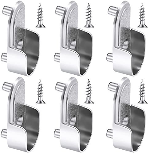 Hotop 6 Stücke Ovale Garderobe Schiene Ende Stütze Vernickelt Silber Garderobe Stangen Halterung 15 mm Flansch Schienen Halterung und 6 Stücke Schrauben für Kleiderschrank, Poliert